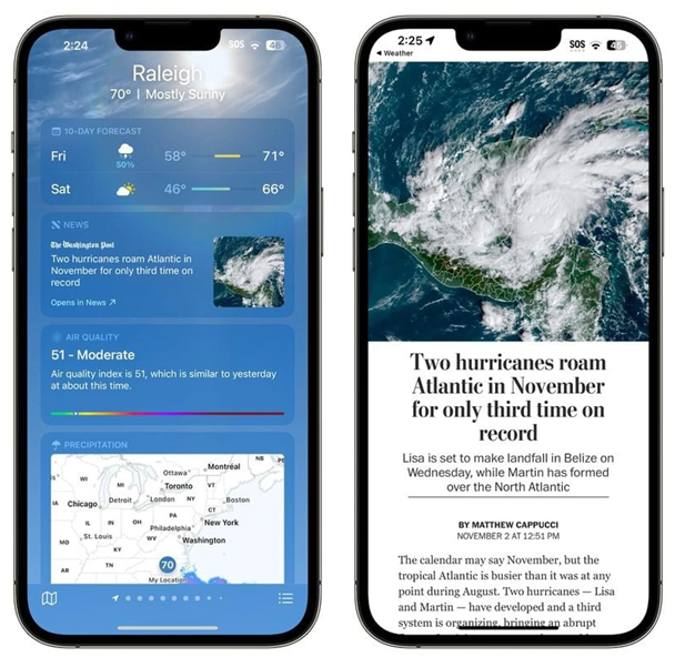凤庆苹果14维修分享iPhone 14手机如何看天气时顺带看新闻 